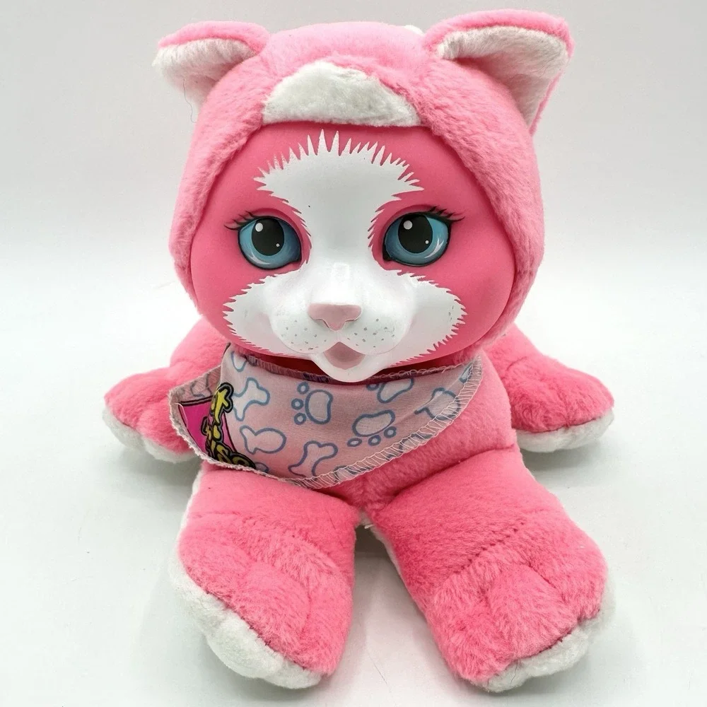 1990s Hasbro Pet Surprise Kitten Sound WORKS Bright Pink Plush Stuffed Cat Meows